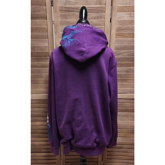 Ruthless Art 2X Beaded, Embroidered Purple Full Zip Floral Skull Hooded Sweater - Picture 6 of 7